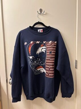 Logo Athletic Navy Crewneck Sweatshirt with Orange and White Graphics